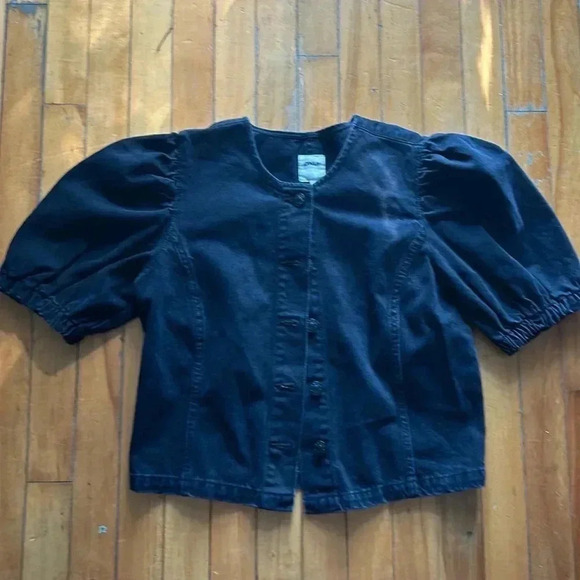 Only black denim button down puff sleeve top - Picture 1 of 5